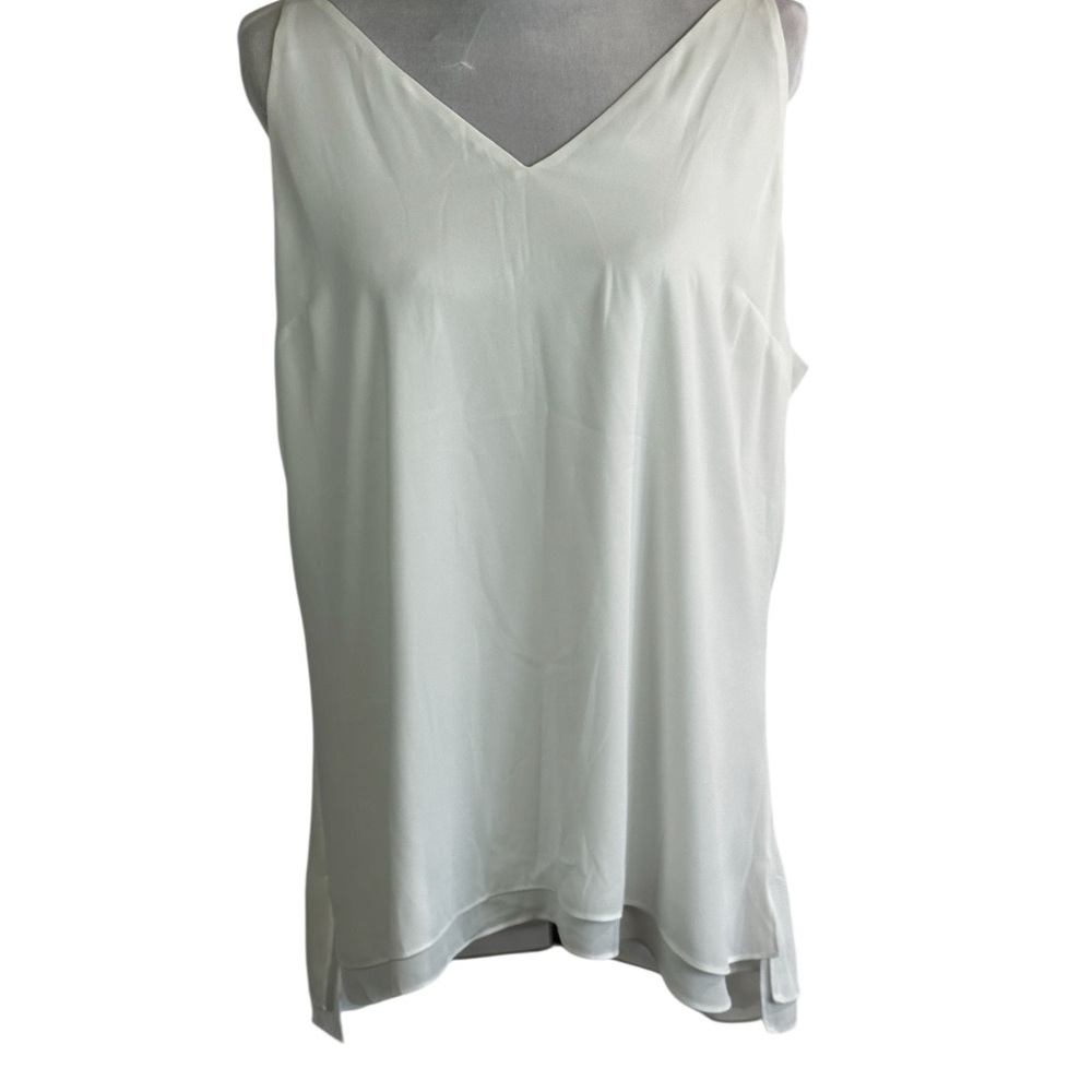 White House Black Market Ivory Chiffon V-neck Tank Minimal Chic/ Elegant
